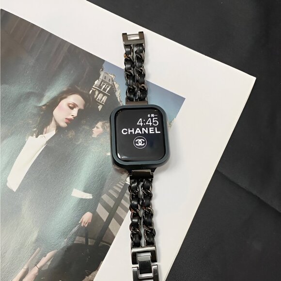 Apple Watch Band Luxury Adjustable Stylish Strap Silver Stainless Chain Black - Picture 5 of 7